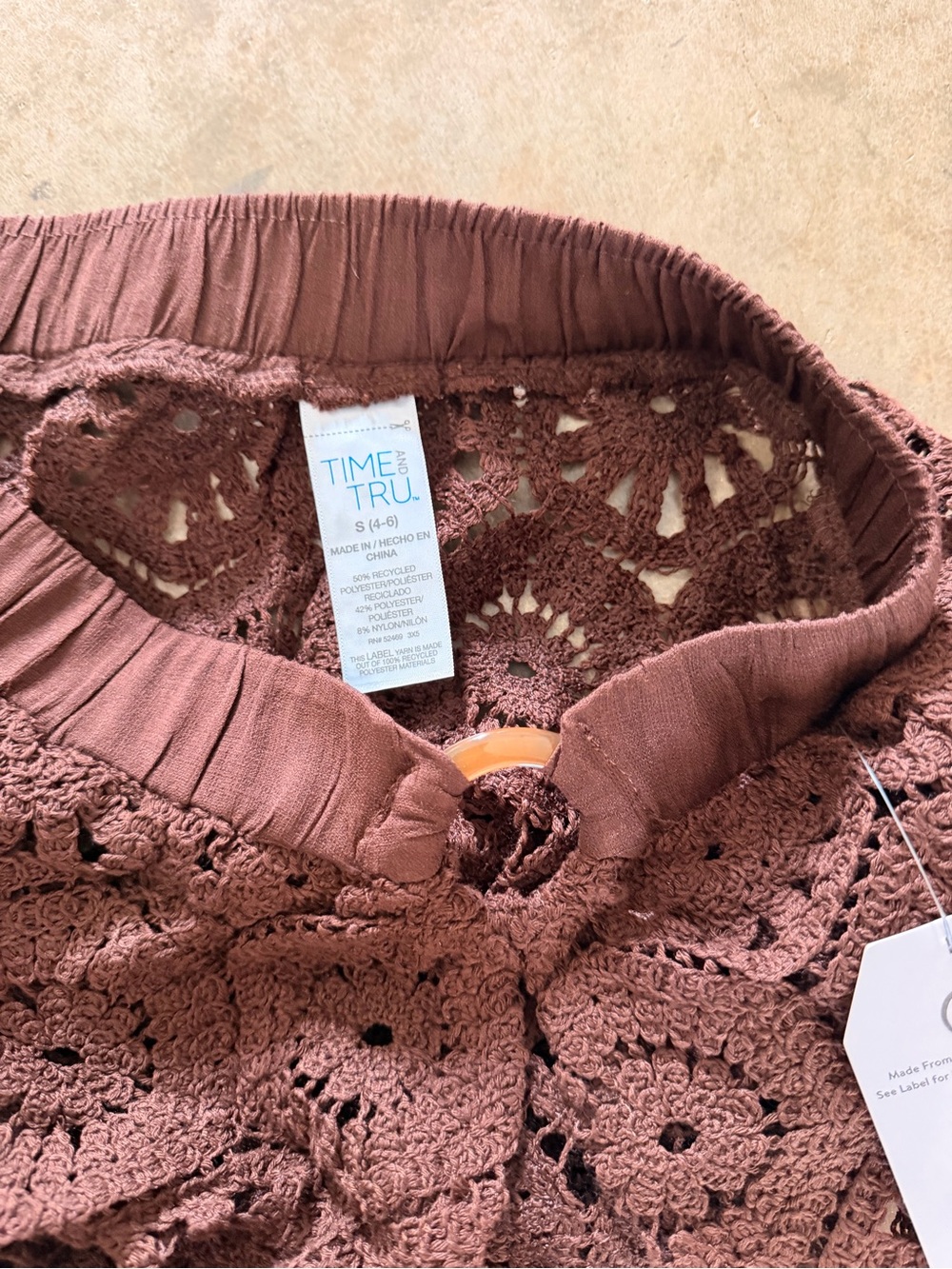 Time and Tru Brown Crochet Swim Cover Up Skirt Side Slit NWT Small - Picture 8 of 9